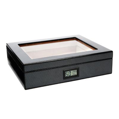 China Handmade Luxury carbon fiber wooden sealed box cigar humidor with digital hygrometer glass window cabinet manufactures for sale