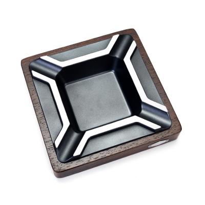 China Potable High-end square shape stand metal ashtray 4 cigars rest holder custom logo table wooden cigar ashtray for sale