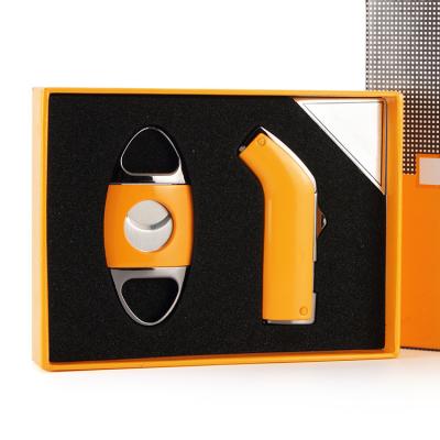 China CLASSIC Luxury cigar cutter and lighter set torch cigar lighter with punch 2 jet flame metal accessories gift sets for traveller for sale