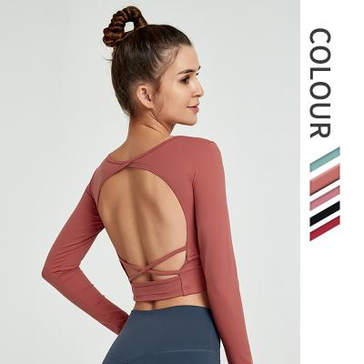 China Sexy Suphini Logo Pads Breathable Custom Removable Backless Long Sleeve Women Cropped Sports Yoga Top for sale