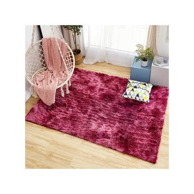 China Good Quality Wine Red Color Living Room Washable Fluffy Plush Soft Area Rug for sale