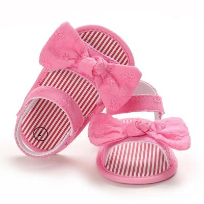 China Lightweight Newborn Baby Girls Sandals PU Rose Bowknot Flat Baby Toddler Leather Sandals for sale