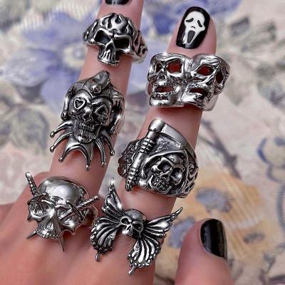 China Creative CLASSIC personality style rabbit butterfly ring fashion hip hop clown clown death dark women retro ring for sale