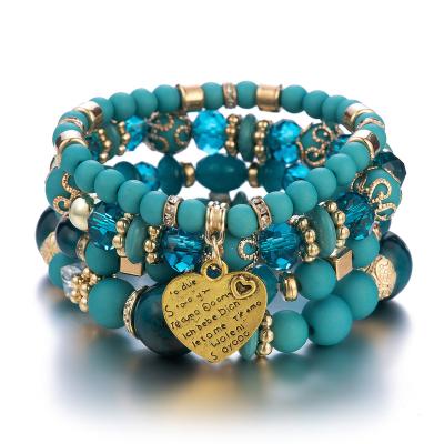 China Fashion Casual/Sporty Bohemian Bracelet Crystal Heart Beaded Ladies Hand Ethnic Multilayer Jewelry Bracelet for sale