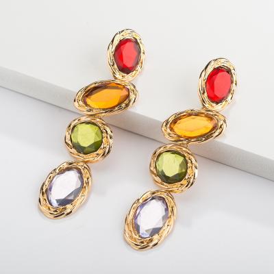 China TRENDY Women's Jewelry Set Luxury Multicolor Stone Earrings Alloy Fashion Oval Earrings for sale