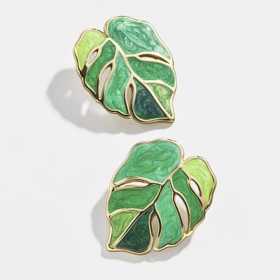 China TRENDY Jewelry Women's Fashion Earrings Pull Flower Drops Oil Leaves Personality Stud Earrings for sale