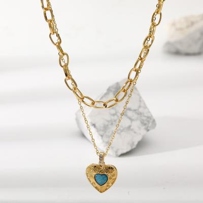 China Trendy women's fashion necklace jewelry personality multi-layer pendant heart-shaped chain popular retro clavicle necklace for sale