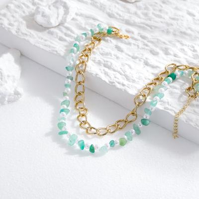 China TRENDY Jewelry Women's Fashion Necklace Green Personality Natural Stone Double Pop Necklace for sale