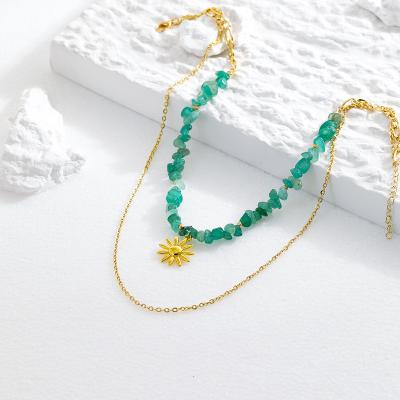 China Trendy Double Layer Popular Necklace Personality Stone Irregular Green Natural Women's Fashion Jewelry Necklace for sale