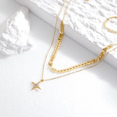 China Personality Double Layer Metal Diamond Star Pendant Women Fashion Popular Jewelry Necklace for sale