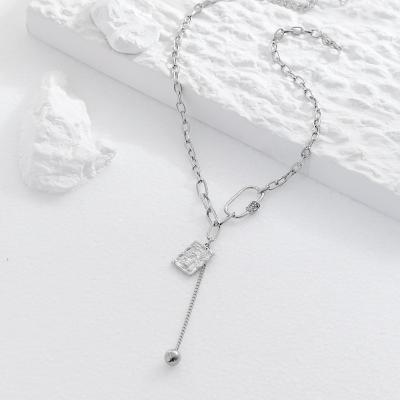 China FASHIONABLE Women Fashion Jewelry Popular Personality Long Square Pendant Necklace Clavicle Silver Chain for sale