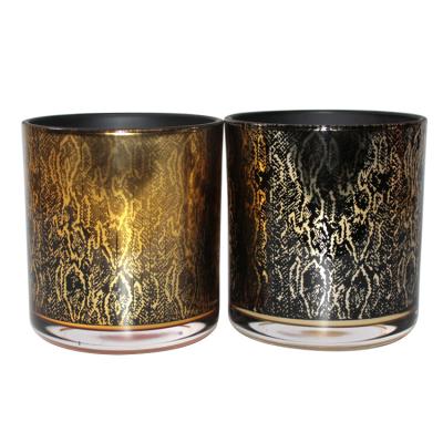 China FENGJUN 430ml 8.5cmX11cm Professional Wholesale Home Decoration Making Model Glass Back Gold Plated Candle Vessel With Round Bottom for sale