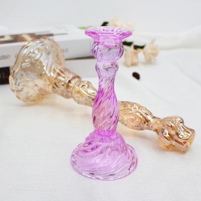 China FengJun luxury wholesale wedding dinner table small candle pillar candle holder sublimation custom size purple glass color for sale