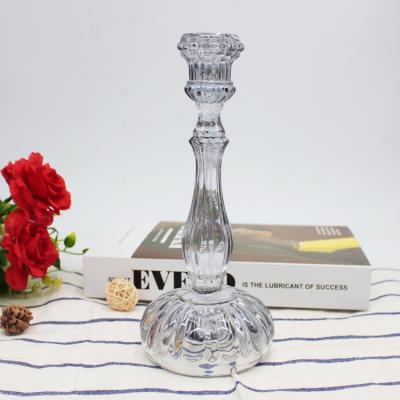 China FengJun Long Stem Tall Pillar Candlestick Holders Bulk Luxury Wholesale Light Gray Thick Lower Votive Large Glass Candle Holders for sale