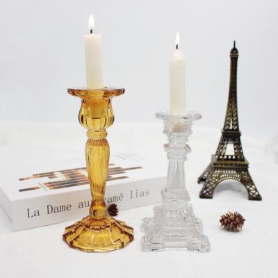 China FengJun Luxury Wholesale Colorful Decor Long Crystal Pillar Candlestick Bulk Heat Resistant Home Heat Resistant Glass Candle Holders Rod for sale