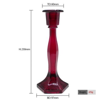 China FengJun Luxury Wholesale Custom Size Red Glass Table Holding Crystal Pillar Candlestick Other Candle Holders Lanterns and Candle Jars for sale