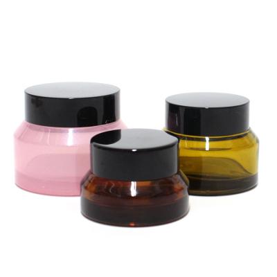 China Fengjun Luxury Body Butter Jars Scrub Face Cream Glass Cosmetic Jar 15g 30g 50g Cylinder Shape Powder Cream Loose Jar With Plastic Lid for sale