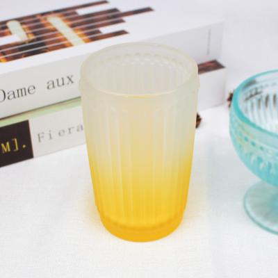 China FengJun universal 11oz 12oz frosted gradual change yellow color stripe drinkware sprinkle juice cup glass for wedding and restaurant party for sale