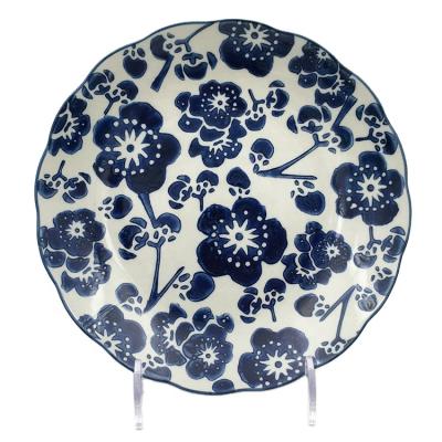 China Irregular Dish Plate Sustainable Wavy Rim Blue And White Ceramic for sale