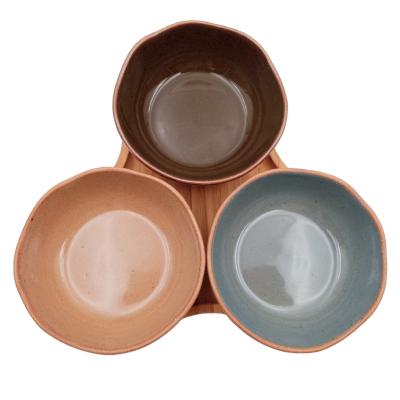 China Sustainable Customized Ceramic Serving Plate Snack Bowls Ceramic Cake Snack Plate Set Bamboo for sale