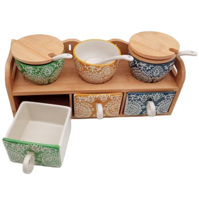 China Sustainable Ceramic Snack Serving Tray Serving With Bamboo Lid For Food Snack Condiments for sale