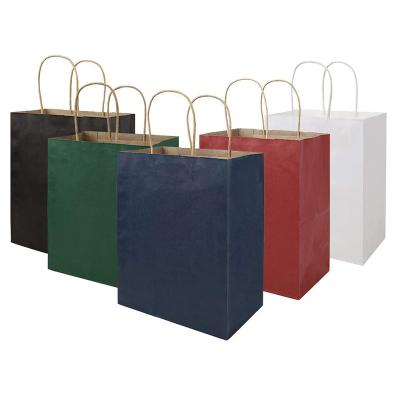 China Custom Printed Recyclable Kraft Paper Bag Gift Craft Grocery Solid Color Printed Paper Bags With Handle for sale