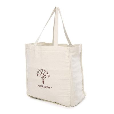 China Organic Tote Bag Cotton Grocery Wide Bottom Bag Solid Color Handled Cotton Bag Custom Capacity 40 Pounds for sale