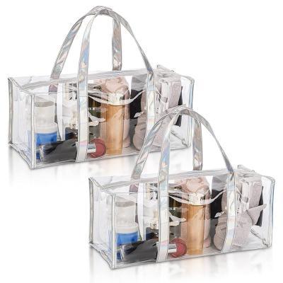 China Women Handled Freeze Pink PVC Makeup Bags Custom Transparent Tote Handbag Waterproof Clear Bag for sale