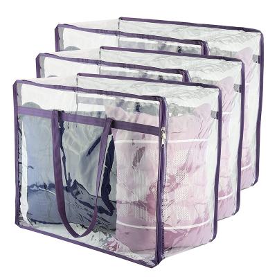 China Heavy Duty Clear Vinyl Handled Zippered Rectangular Bottom Tote Storage Women Transparent PVC Beach Bag for sale