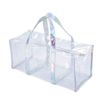 China Fashion Women's Transparent PVC Holographic Duffel Bag Environmental Waterproof Ziplock Travel Toiletry Storage Bag for sale