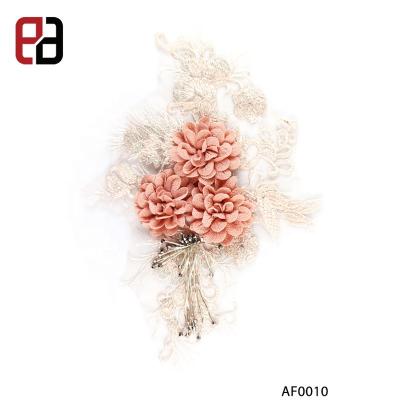 China Handmade 3D Champagne Peach Color Applique Flower Lace Pattern for Decoration for sale