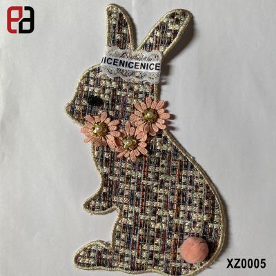 China new style 3D sew on pom pom ball rabbit fur embroidery patch for clothing for sale