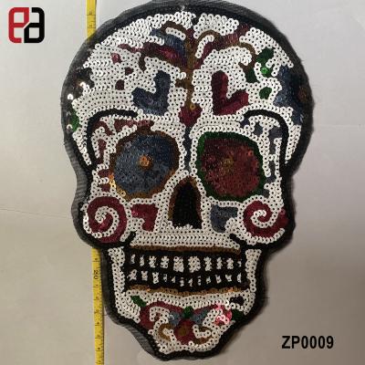 China Classic 3D Design Sew On Sequined Skull Applique Sequin Patch Clothes Applique For DIY Craft for sale