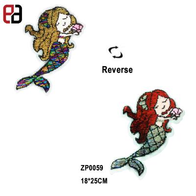 China Wholesale Eco-Friendly Lovely Reversible Cartoon Mermaid Shiny PVC Sequin Patch With Glue Back for sale