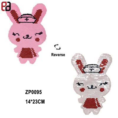 China Eco-Friendly Bunny Pink Rabbit Reversible Sequin Custom Patch For DIY Shirts for sale