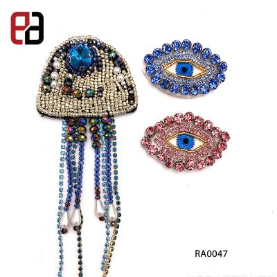 China 3D Eye Patch Royal Blue Pink Rhinestone Beads Decoration Applique Patch for sale