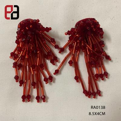 China 3D Red Sew On Beaded Patch Rhinestone Applique Accessory For DIY Craft for sale