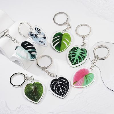 China Durable 2023 Hot Luxury Glossy Popular Natural Crystal Key Chain Jewelry Keyring Plant Leaf Keychain Acrylic for sale