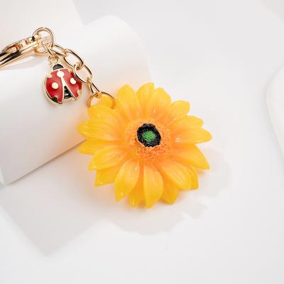 China Durable Trendy Accessories Gold Plated Long Tassel Flower Stainless Steel Key Chain Wholesale Diy Key Pendant Sunflower Keychain Women for sale