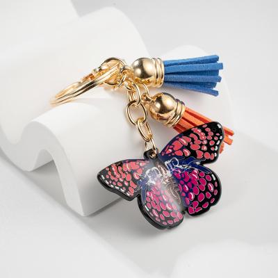 China Durable Butterfly Keychain Glittering Full Rhinestone Alloy Key Chain Women Girl Car Bag Accessories Fashion Key Ring for sale