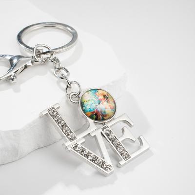 China Durable New Fashion LOVE Diamond Inlaid Metal Keychain Pendant personalized key chain for sale