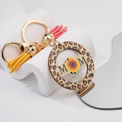 China Durable New round leopard patterned sunflower as a Mother's Day gift vintage key chain for sale