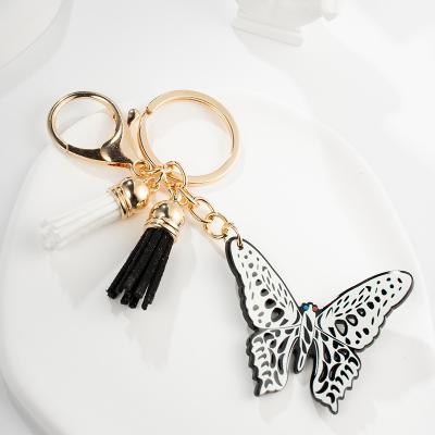 China Durable Double Keyring Colorful Key Chain Ring Holder Charm Fashion Simple Insect Keychain Bag Pendant Jewelry Enamel Butterfly Keychain for sale