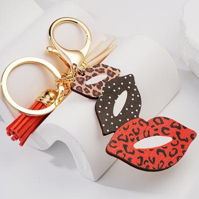 China Durable Gold Hook Key Ring,Red Sexy Charming Lipstick Lips Shaped Crystal Rhinestone Keychain for sale