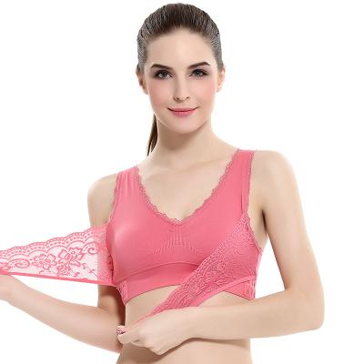 China Lift Up Plus Size Front Lace Cross With Hook Seamless Elastic Comfortable Waist Padded Crop Plus Wire Bra Tops Yoga Fitness Sports Bra for sale