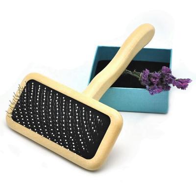 China Viable Most Popular Pet Cleaning And Grooming Products Sweep Wooden Pet Slicker Brush For Dematting Shedding Short for sale