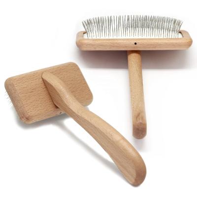 China Dogs Baoli OEM Cepillo Para Gatos 92x170mm Medium Professional Pet Cleaning Hair Combing Wooden Handle Tangle Pet Steel Brush for sale