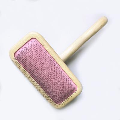 China ODM viable Pet Hair Brush 120x178mm L Wooden Needle Comb Dog Grooming Brush Pet Slicker Brush with Stainless Steel Pins for sale