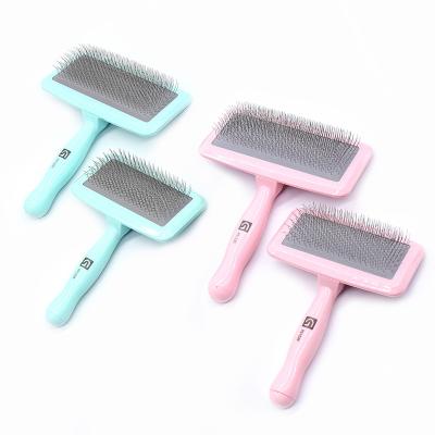 China Viable Pet Cat Dog Hair Grooming Stainless Pin Slicker Large Brush Pink Extra Long Steel and Steel Comb Pet Grooming for sale