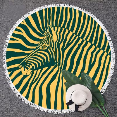 중국 Compressed custom zebra printed high quality microfiber sand free round sublimation quick dry beach towel with fringe 판매용